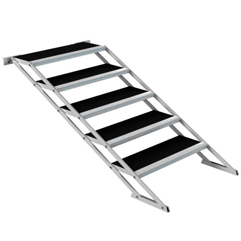 Escalera plegable de aluminio para escenarios con alturas de 900 a 1800 mm.